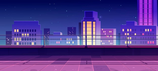 Free vector banner with terrace on rooftop with city view at night