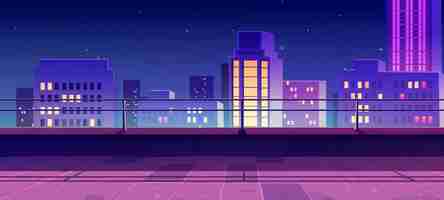 Free vector banner with terrace on rooftop with city view at night