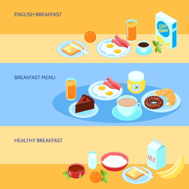 Free vector banner with various types of breakfast