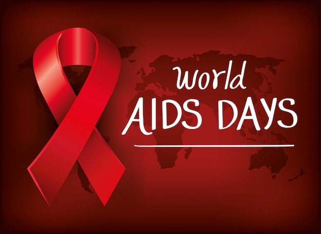 리본 및지도 배너 세계 에이즈의 날