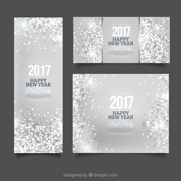 Бесплатное векторное изображение Баннеры и серебряный листовка партии нового года