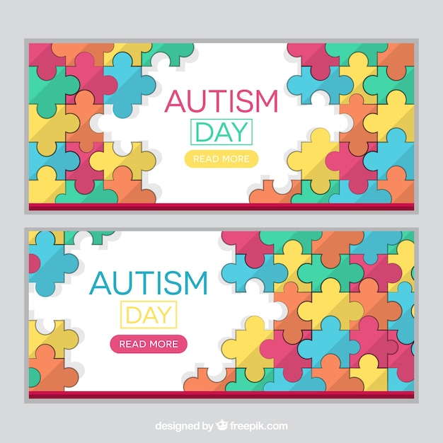 Vettore gratuito banner di pezzi del puzzle autismo