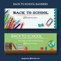Free vector banners back to school with pencils and other materials