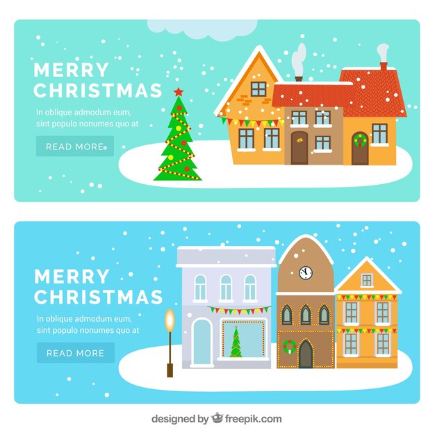 Banners of beautiful christmas houses