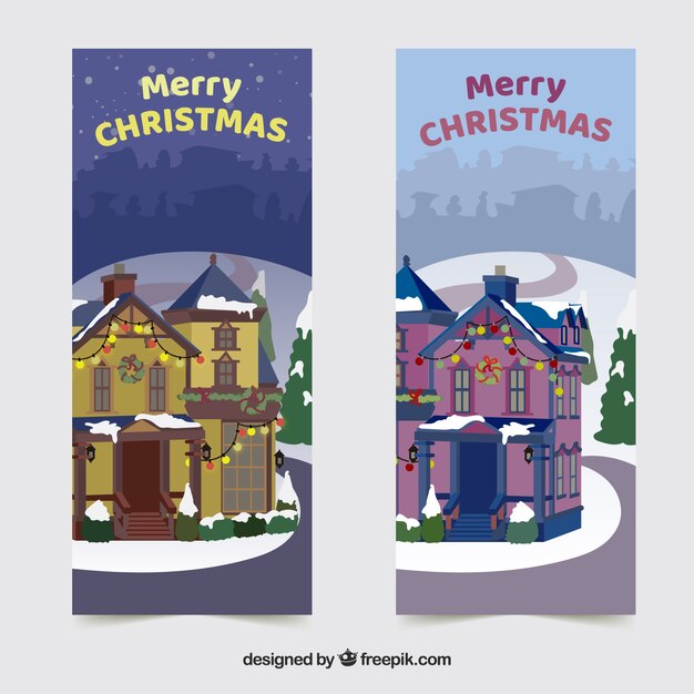 Banners of beautiful christmas houses