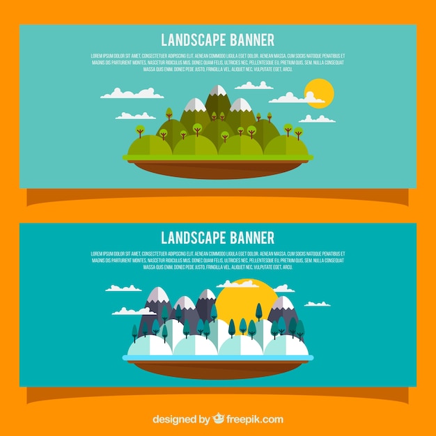 Free vector banners of beautiful landscapes in flat design