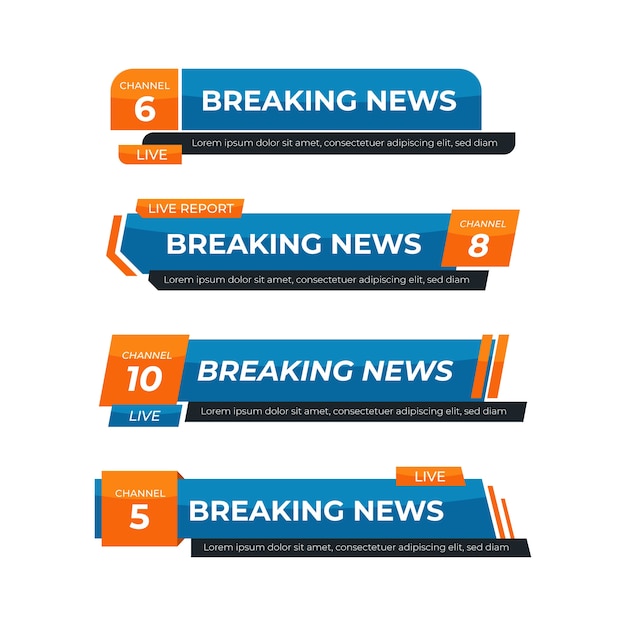 Banners blue and orange of breaking news