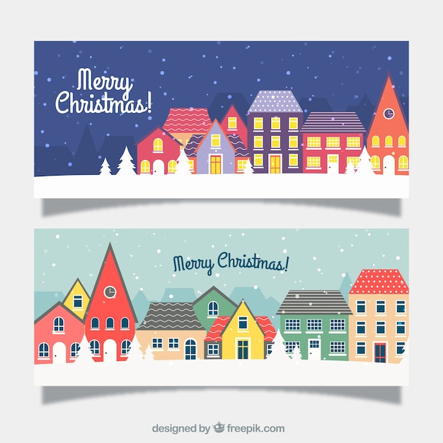 Free vector banners of christmas cities