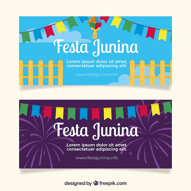 Vettore gratuito bandiere di colori festa junina