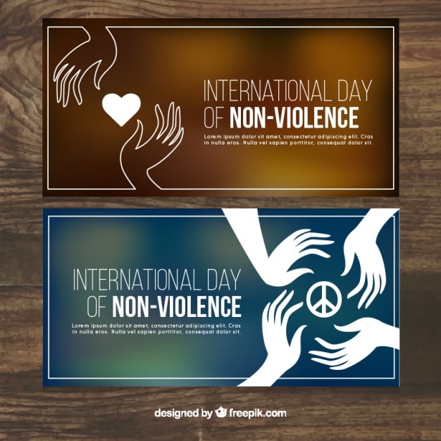 Banners for the day of non violence with blurred backgrounds