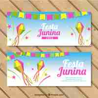 Vettore gratuito banner di junina festa con la decorazione