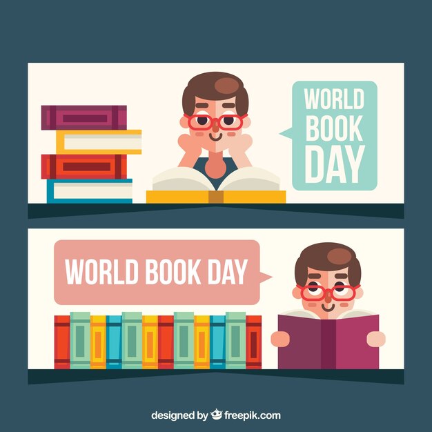 Banners in flat design for the international book day