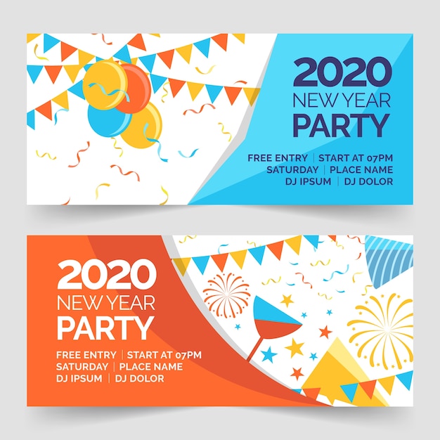 Free vector banners flat new year party