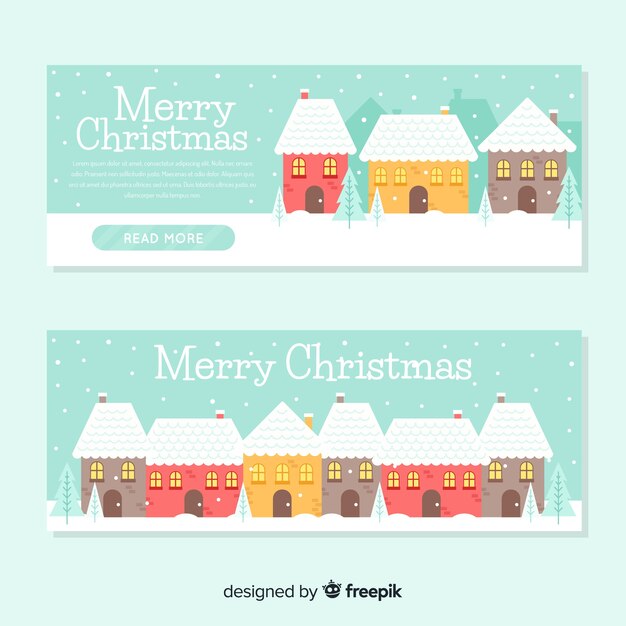 Free vector banners in flat style with christmas town