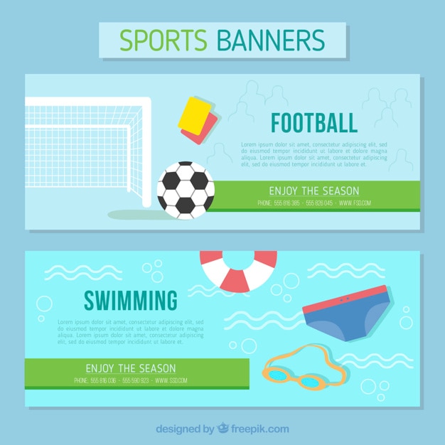 Banners of football and swimming