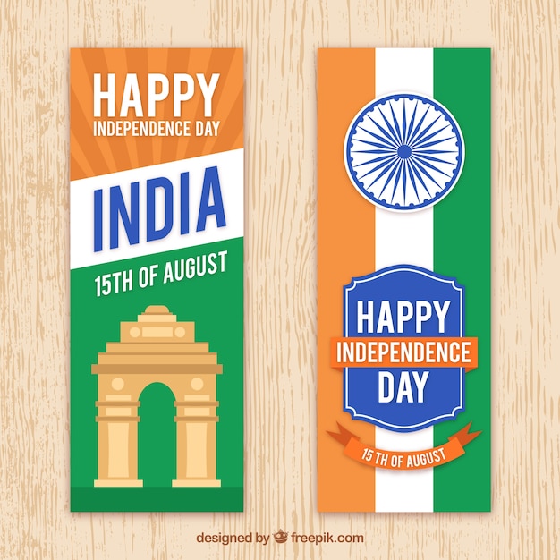 Баннеры для дня независимости индии с плоским дизайном