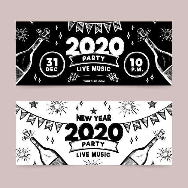 Banners hand-drawn new year party