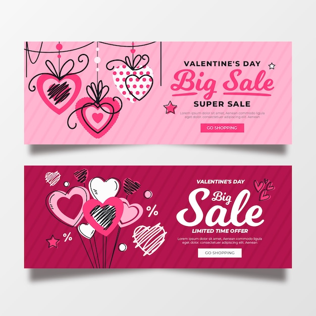 Banners hand-drawn valentine's day