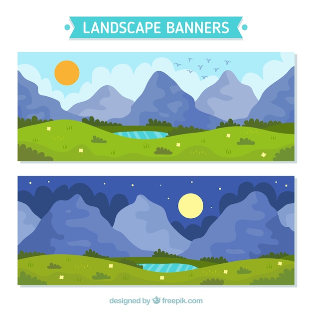 Free vector banners of hand-painted beautiful landscapes