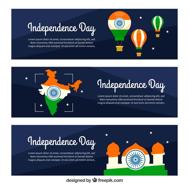 フラットデザインのインド独立記念日のためのバナー