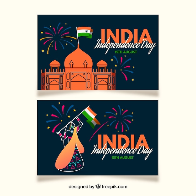 Banners for the independence day of india with flat design