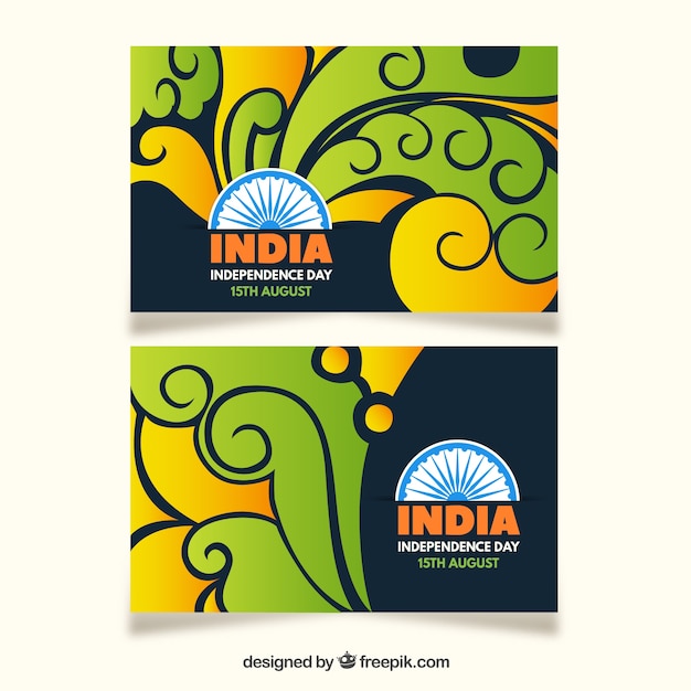 Free vector banners for the independence day of india with flat design