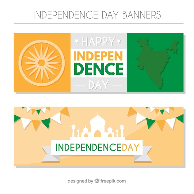 Free vector banners for the independence day of india with flat design