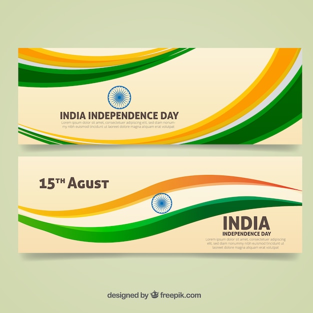 Free vector banners of india with colored waves