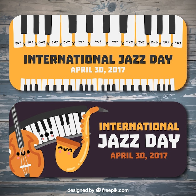 Free vector banners of the international day of jazz with musical instruments