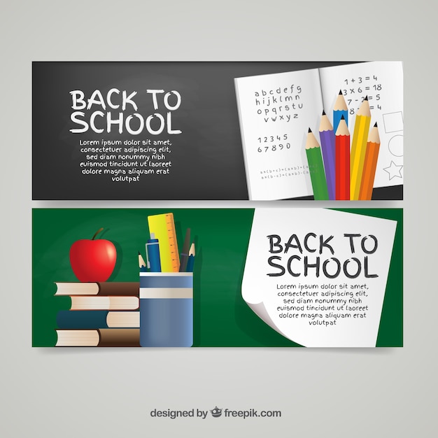 Vettore gratuito banner di notebook e materiale scolastico