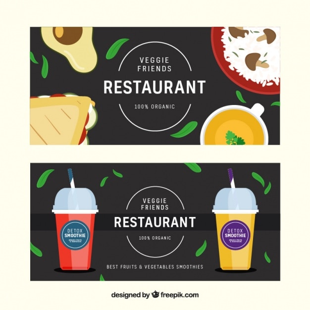Бесплатное векторное изображение Баннеры вкусных блюд и напитков