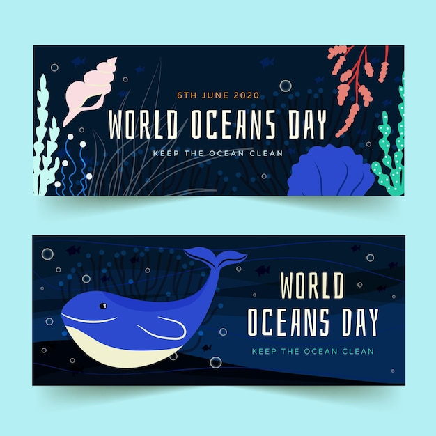 Баннеры рисованной день океанов