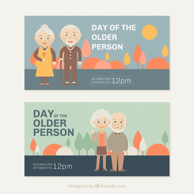 Free Vector banners of older perons day in pastel colors