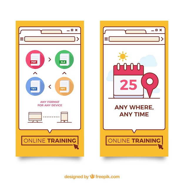 Free vector banners of online training in flat design