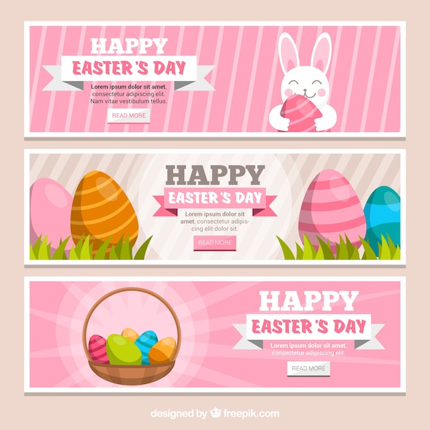 Banners of rabbits and easter eggs