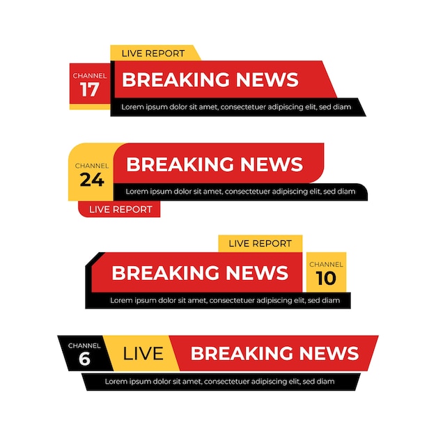 Banners red and yellow of breaking news