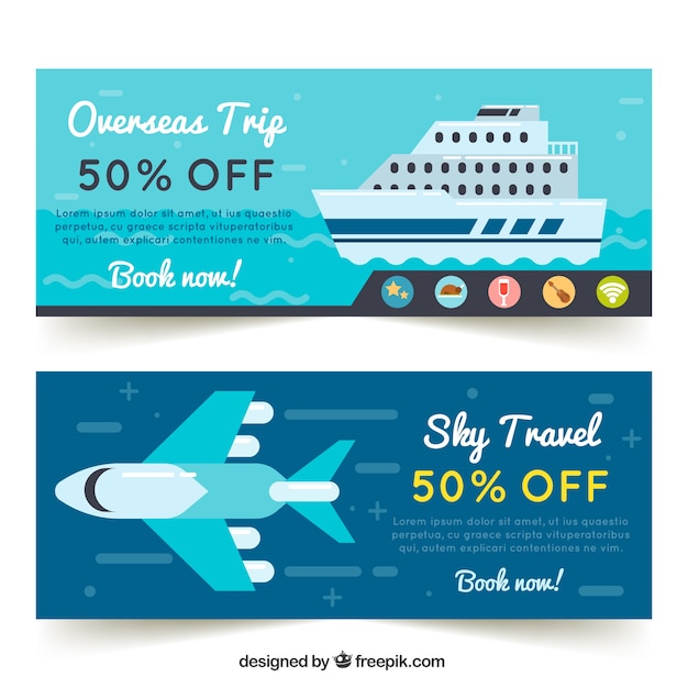 Banners of transport in flat design 