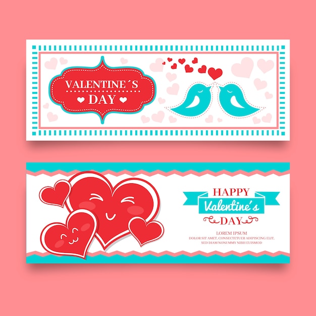 Free vector banners valentine's day hand-drawn