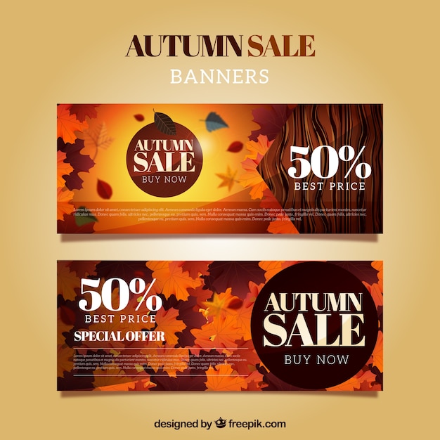 Free vector banners in warm colors for fall