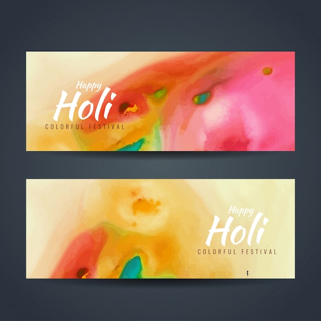 Free vector banners with artistic watercolors for holi