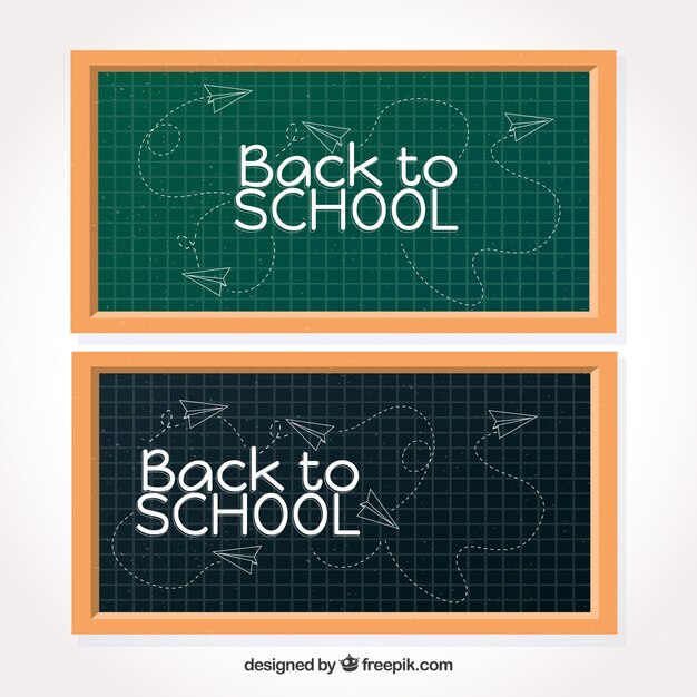 Free vector banners with blackboard and paper planes