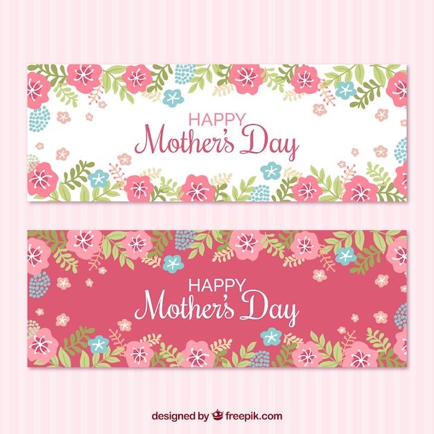 Баннеры с синими и розовыми цветами на день матери