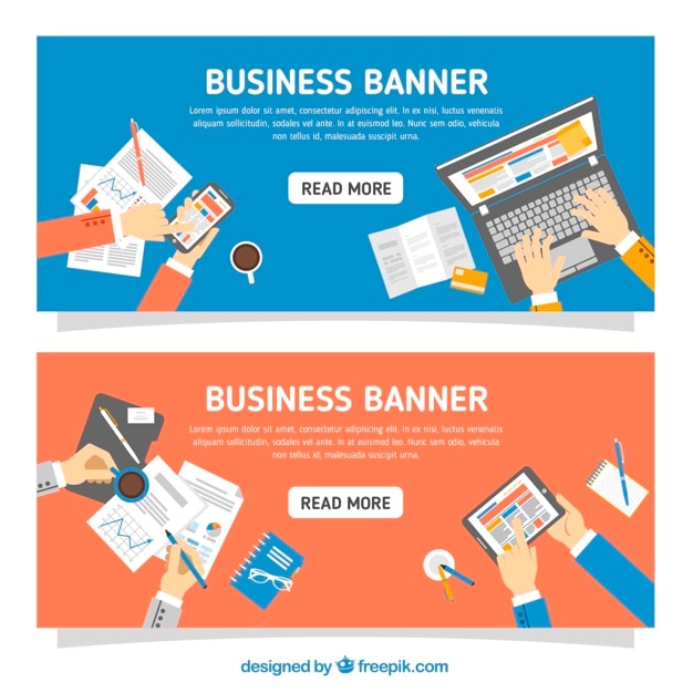 Banners with business elements in flat design