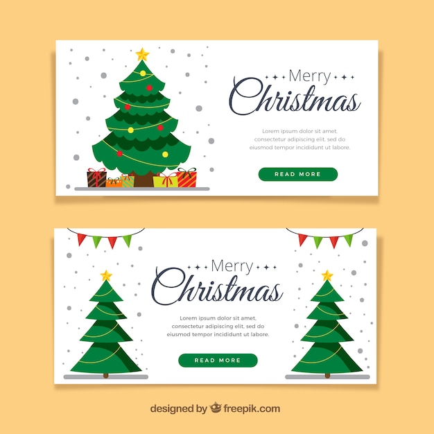 Free vector banners with christmas trees