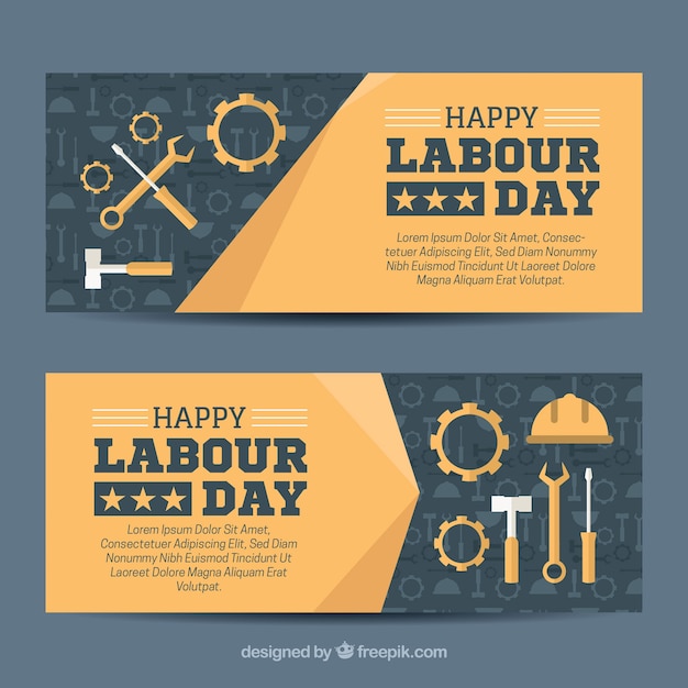 Free vector banners with decorative tools for worker's day