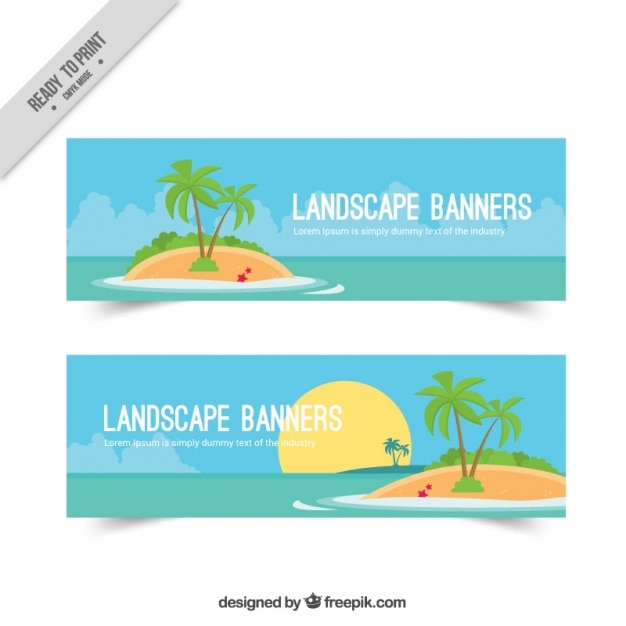 Banners with a desert island