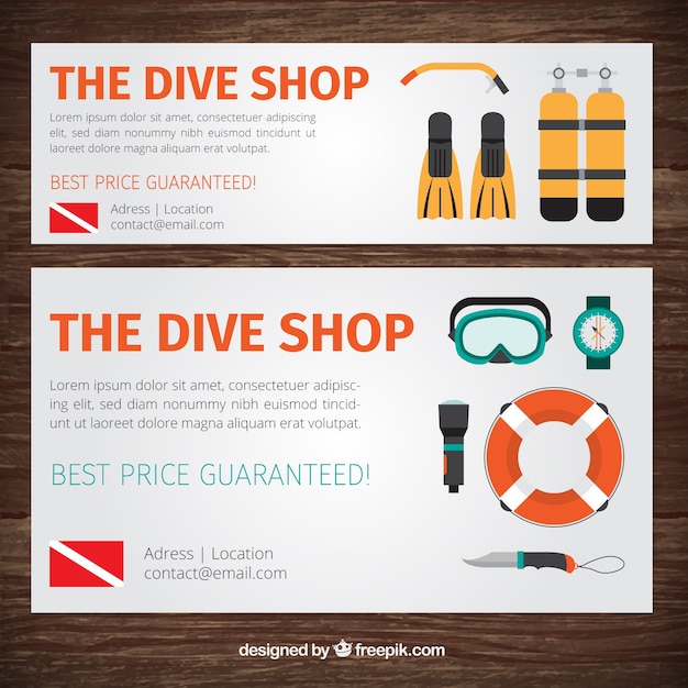 Free vector banners with diving equipment