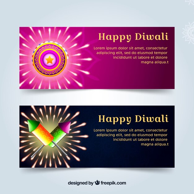 Free vector banners with diwali elements