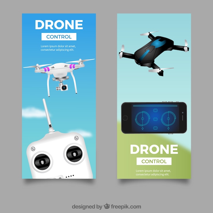 Free Vector banners with drones being remote controlled