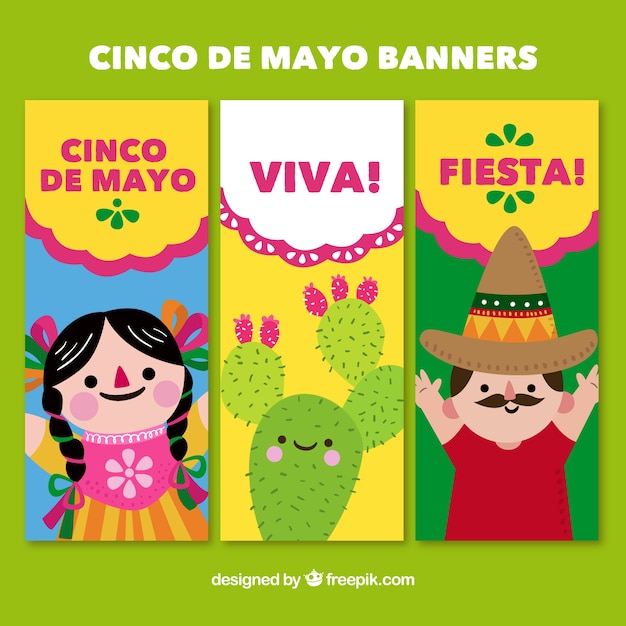 Free Vector banners with friendly characters from may 5th